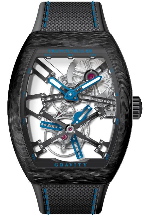 Best FRANCK MULLER Vanguard Gravity Skeleton Tourbillon Carbon - Blue V 45 T GR CS SQT CARBONE (BL) (NR.BL) Replica Watch